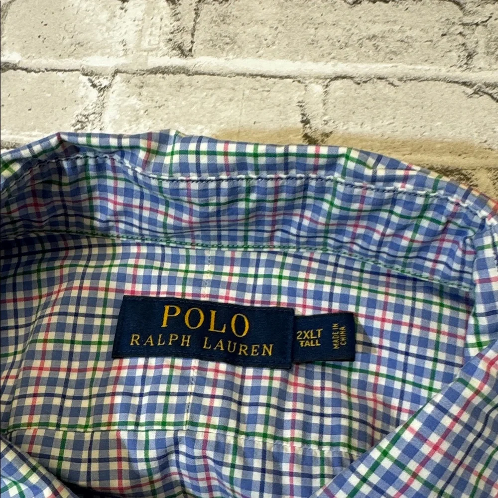 Polo Ralph Lauren mens 2XLT Tall blue check plaid button up casual shirt EUC